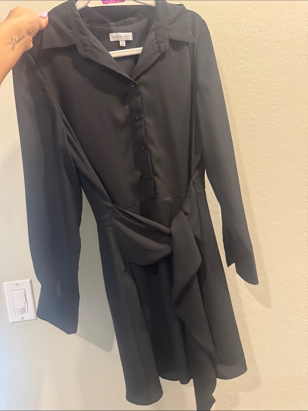 69. Giani Bini Black Long-Sleeve Tie-Waist Dress